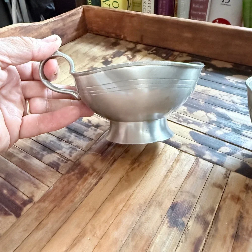 Meeuws & Zoon Pewter Cups Set of 2 Silver Vintage Holland Square Rim